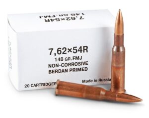 Box of Russian made 7.62x54mmR bullets non-corrosive, Berdan primed in a box