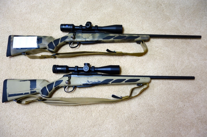 Two Tikka T3X Lite rifles side by side with slings