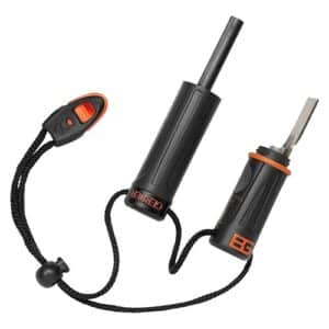 The Gerber Bear Grylls Survival Series Fire Starter Ferro Rod with striker features a pendant-style ferrocerium rod