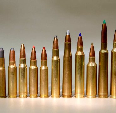 A picture of several different hunting rifle calibers