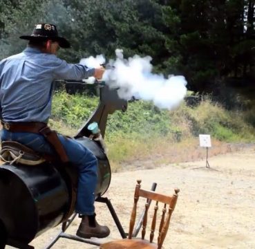 Cowboy action shooting in gun range